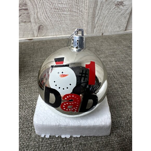 #1 Cool Dad Round Christmas Snowman Silver Ornament w/ Box Unbreakable - Picture 2 of 5